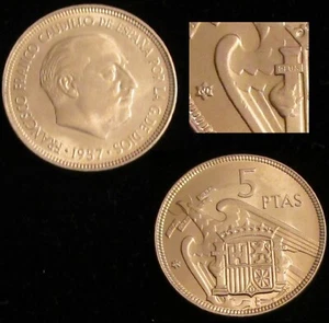 *GUTSE* FRANCO-7, 5 PESETAS 1957*60, PLUS, BRILLO ORIGINAL, SIN CIRCULAR. - Imagen 1 de 1