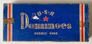 Vintage U.S.A Double Nine Dominoes Black 1950's. Statue of Liberty embossing - Picture 1 of 4