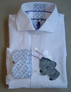 NEU MIT ETIKETT $ 99 LUCHIANO VISCONTI SCHWARZ Größe M WEISS BAUMWOLLMISCHUNG SHIRT 3907 - Bild 1 von 3