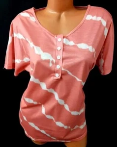🌷 Women's pink tie dye circle neck women's stretch short sleeve top 3XL - Picture 1 of 8