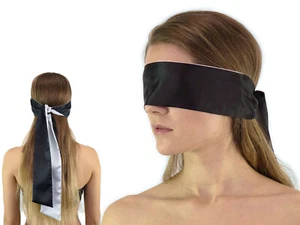 Premium BDSM Augenbinde Satin Bondage-Schal schwarz weiß Bondageschal Nr. 6450 - Bild 1 von 8