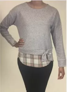 Izod Women's Grey Tie Front 2 Fer Long Sleeve Sweatshirt Size LARGE - Picture 1 of 2