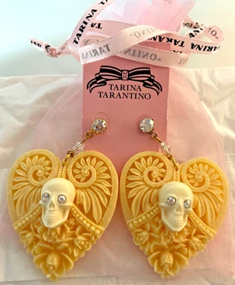 РЕДКИЕ Невозможно Найти Винтажные Серьги Тарина Таратино Готическое Сердце Череп Новые с ценниками - Изображение 1 из 4