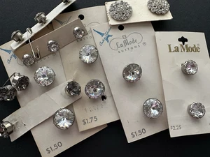 A+ Vintage Lot 20 NOS Faceted Crystal Buttons Shanks On Cards Rhinestone La Mode - Picture 1 of 19