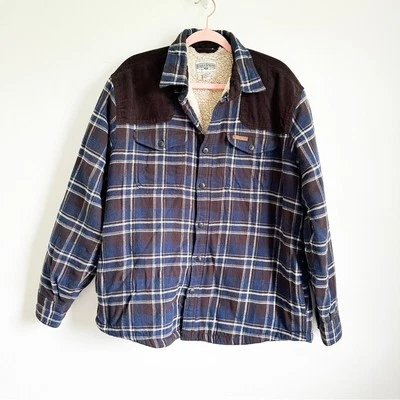 Field & Stream Blue Brown Plaid SHERPA-LINED FLANNEL SHIRT JACKET XL Fisherman - Image 1 of 4