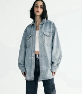 ZARA Paint Splatter Oversized TRF Denim Over Shirt Size M/L - Picture 1 of 21