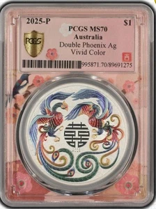 PCGS MS70 2025 Australia Double Phoenix Ag Vivid Color 1oz Silver Coin - Picture 1 of 2