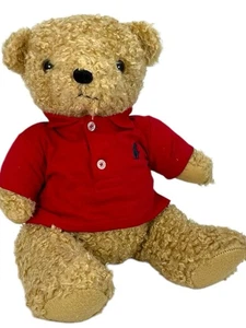 🐻 De colección-2000 Ralph Lauren ~ Oso de peluche rizado ~ Polo rojo ~ 15" ~ Usado en excelente estado - Imagen 1 de 4