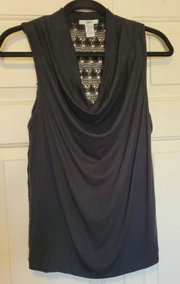 Nueva camiseta sin mangas negra con cuello drapeado y espalda con cordones XL Foto 1 de 4