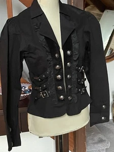 Funhouse Black Steampunk Jacket Buckle Accent Velvet Trim Gothic Victorian SZ M - Picture 1 of 7