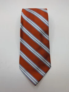 Cravatta in seta Brooks Brothers arancione a righe blu chiaro nuova con etichette design USA classica  - Foto 1 di 6