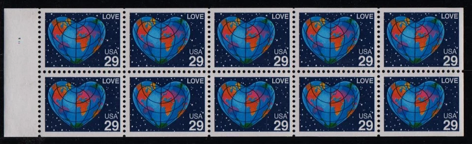 1991 LOVE earth Sc 2536a MNH folded pane of 10, plate number 1112 - Image 1 of 1