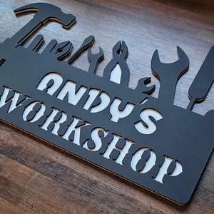 Large Personalised Workshop 3D ANY NAME Sign Wall art Gift ideas Plaque Painted - Picture 1 of 13