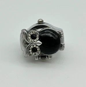 Ladies BOZHI Black & Silver Tone Owl Flip-Top Quartz Ring, Flex Band, White Dial - Picture 1 of 6
