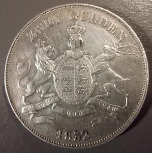 Moneda de plata de dos florines de los Estados alemanes de 1852 - Wurttemberg - Detalles como nueva - Limpia - Imagen 1 de 4