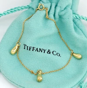 Tiffany & Co. 3 Teardrop Chain Bracelet 7.1" 18k Yellow Gold 750 Peretti Auth  - Picture 1 of 7