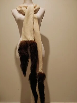 Bufanda larga de cachemir de colección marfil cola de piel real visón para mujer? 104 pulgadas de largo Foto 1 de 4