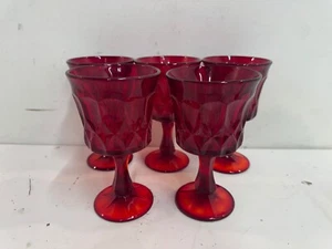 Vintage Noritake Perspective Set of 5 Ruby Red Glass Water Goblets - Picture 1 of 8