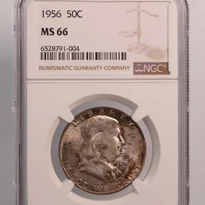 1956 Franklin 50C NGC Certified MS66 Philadelphia Minted Silver Half Dollar Coin - Picture 1 of 4