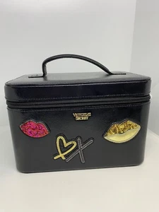 Victoria’s Secret Black Runway Patch City Getaway Glam Bag Makeup Train Case - Picture 1 of 10