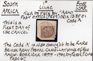 RARE - BOER WAR BRITISH ARMY FIELD POST OFFICE CANCEL FDI 13.SP.01 - Picture 1 of 2