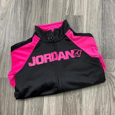 JORDAN 图形印花全拉链黑色/粉红色田径夹克幼儿尺寸 3T — 第 1/4 张图片