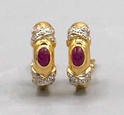 ESTATE 14K GOLD RUBY AND DIAMOND EARRINGS - Image 1 of 4