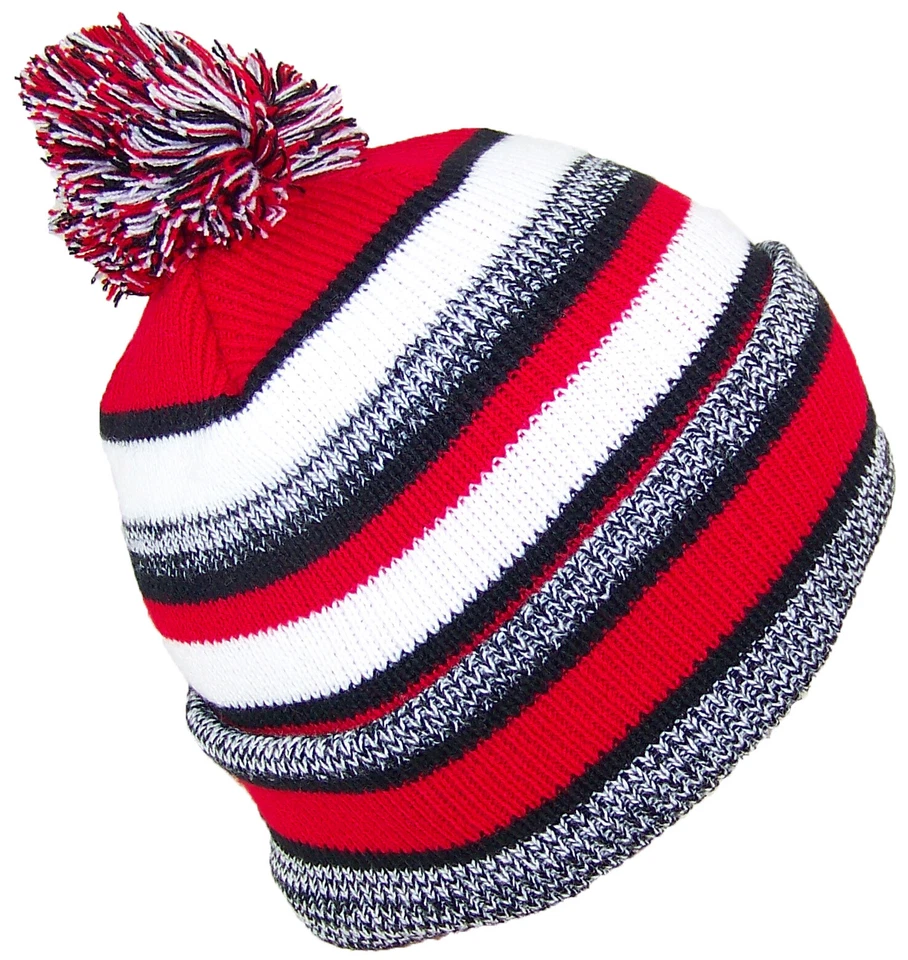 Mejor Sombrero de Invierno Calidad Rayas Variegado Puño Gorro con Pom Grande (L/XL) Foto 1 de 1