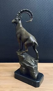 Bronzefigur Steinbock m. Hörner Bronze Skulptur Figur Tierfigur Ziege Kunst - Bild 1 von 11