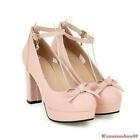 Women's Bowknot High Block Heel Platform Ankle strap Buckle Pumps Dress Shoes