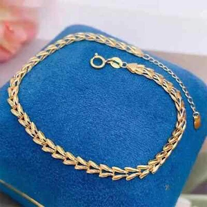 Pure 18K Yellow Gold Chain Women 3.3mm Hollow Wheat Foxtail Bracelet 1.5g/6.5in - Picture 1 of 5