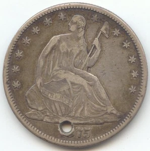 1875-CC Carson City Seated Liberty Half Dollar, Original VF-XF, Hole - Picture 1 of 2