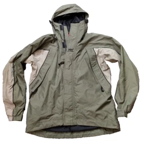 Helly Hansen Helly Tech Waterproof Jacket Men's Small Green Beige Hooded Shell - Picture 1 of 16