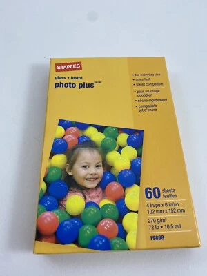 Papel brillante Staples Photo Plus 4x6 #19898 para inyección de tinta 60 hojas, 2010 MFR, NUEVO EN CAJA Foto 1 de 2