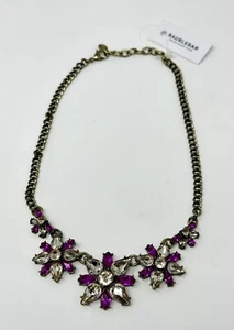 Baublebar Flower Statement Necklace 16” Clear Purple Crystal Glass Mega Bronzed - Picture 1 of 6