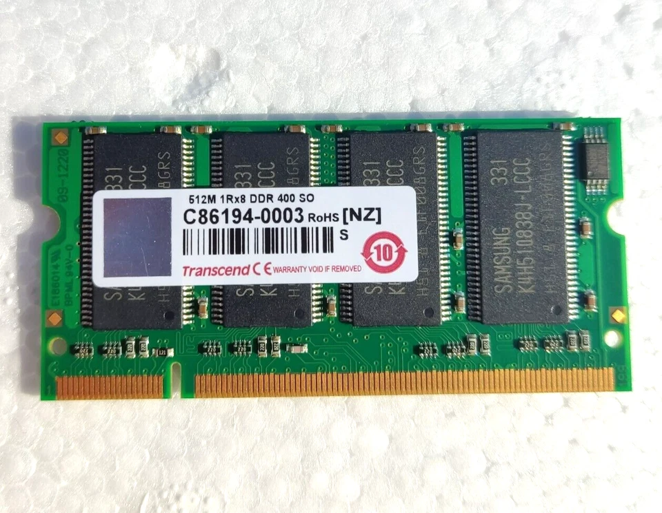 Transcend-Samsung 512MB 1RX8 DDR 400 200PIN SODIMM Foto 1 de 2