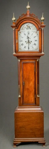 Aaron Willard Roxbury Tall Case Grandfather Clock Circa 1800 Boston, MA Mahogany Cover