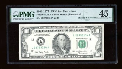 DBR 1977 $100 FRN San Francisco Fr. 2168-L PMG 45 Serial L22753134A - Image 1 of 2