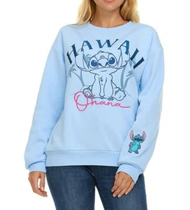 Disney Women's Stitch Ohana Hawaii Blue Large Sweatshirt New - Picture 1 of 11