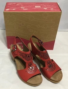 Dansko Deandra Red Nubuck Leather Embellished Ankle Strap Sandal Heel 7.5 8.5 9. - Picture 1 of 10