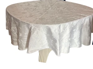 White Floral Jacquard Tablecloth, Large Round Table 70" Diameter EASTER Dinner - Picture 1 of 13