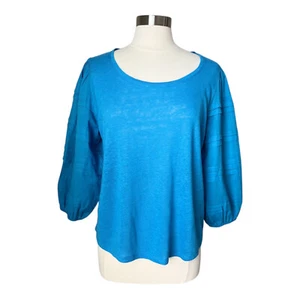 Chico's Women Linen Blouse Balloon Sleeves in Poolside Blue Sz 1 NEW MRSP $79.50 - Picture 1 of 17