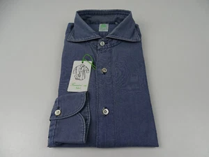Camicia Finamore (nuova) - blu jeans strutturato - larghezza colletto 38 - reg. €290 - H338 - Foto 1 di 4