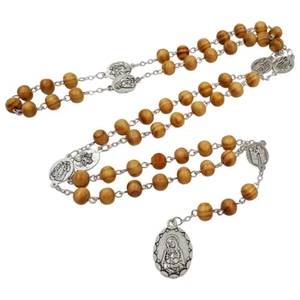 Collar y caja de joyería católica con cuentas de madera con coronilla de rosario de siete penas de María - Imagen 1 de 8