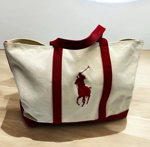Polo Ralph Lauren Big Pony Embroidered Canvas Tote Natural/Red Extra Large - Picture 1 of 14