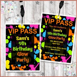 Personalised LANYARD Invitation Glow Neon Birthday Party Girls Boys Disco Invite - Picture 1 of 5