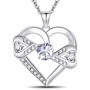 925 Sterling Silver 5A Cubic Zirconia Infinity Heart Pendant Necklace for Women - Picture 1 of 7