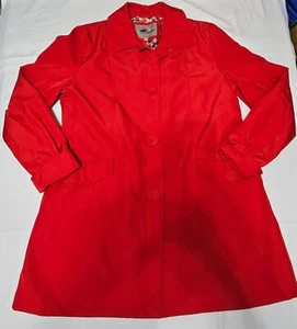 KC Collections Womens Red Trench Coat Single Breasted Polka Dot Size Large - Picture 1 of 14