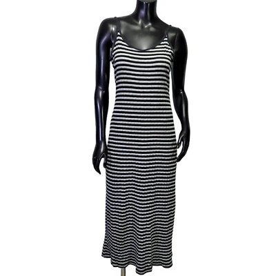 Vestido sin mangas midi acanalado a rayas negro gris vintage años 90 Y2k Xhilaration para mujer M Foto 1 de 4