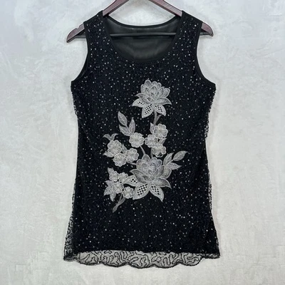 Camiseta sin mangas vintage para mujer L negra malla con cuentas caprichoso hada boho Y2K nueva sin etiquetas Foto 1 de 4
